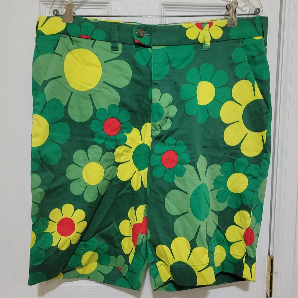 Loudmouth Golf Shorts Mens 36 Green Yellow Floral Flower Power Retro Funky Golf
